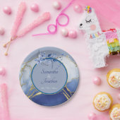Modern Blue Aqua Marble Wedding Papieren Bordje (Feest)