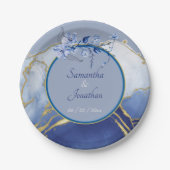 Modern Blue Aqua Marble Wedding Papieren Bordje (Voorkant)