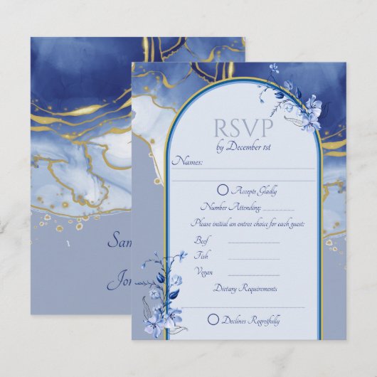 Modern Blue Aqua Marble Wedding RSVP Kaart (Voorkant / Achterkant)