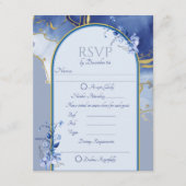 Modern Blue Aqua Marble Wedding RSVP Kaart (Voorkant)