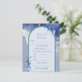 Modern Blue Aqua Marble Wedding RSVP Kaart (Staand voorkant)