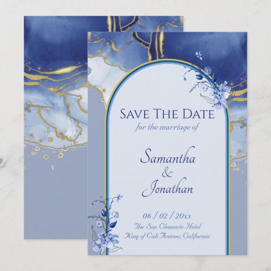 Modern Blue Aqua Marble Wedding Save the Date Kaart (Voorkant / Achterkant)