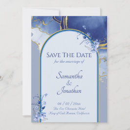 Modern Blue Aqua Marble Wedding Save the Date Kaart