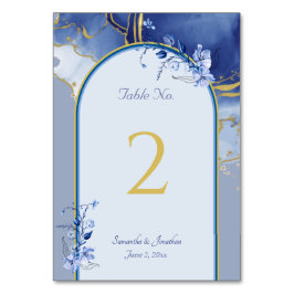 Modern Blue Aqua Marble Wedding Table Number Kaart