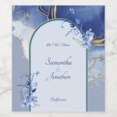 Modern Blue Aqua marble Wedding Wine Label Wijn Etiket (Enkel label)