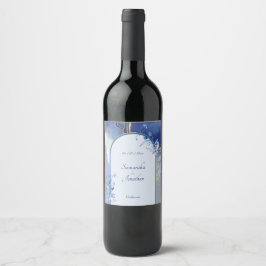 Modern Blue Aqua marble Wedding Wine Label Wijn Etiket