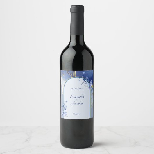 Modern Blue Aqua marble Wedding Wine Label Wijn Etiket (Voorkant)