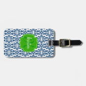 Modern Blue Arabesque Damask Green op maat Bagagelabel (Voorkant horizontaal)