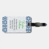 Modern Blue Arabesque Damask Green op maat Bagagelabel (Achterkant horizontaal)