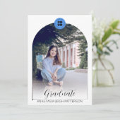 Modern Blue Arch Afstuderen Twee foto's Aankondiging (Staand voorkant)