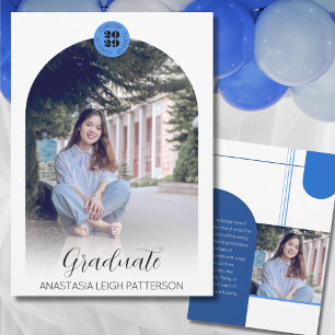 Modern Blue Arch Afstuderen Twee foto's Aankondiging