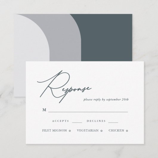 Modern Blue Arches Calligraphy Wedding RSVP Card (Voorkant / Achterkant)