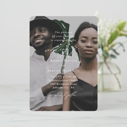 Modern Blue Arches One Photo Wedding Kaart (Staand voorkant)