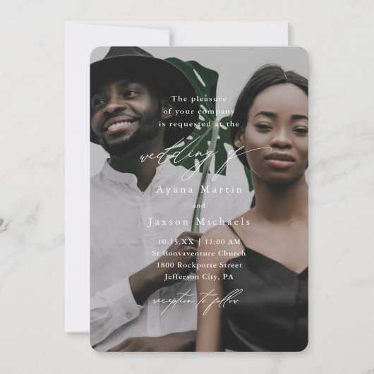 Modern Blue Arches One Photo Wedding Kaart (Voorkant)