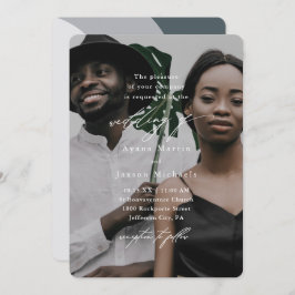 Modern Blue Arches One Photo Wedding Kaart