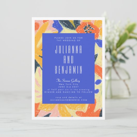 Modern Blue Artsy Abstract Botanical Wedding Kaart (Staand voorkant)