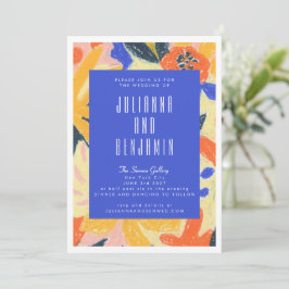 Modern Blue Artsy Abstract Botanical Wedding Kaart