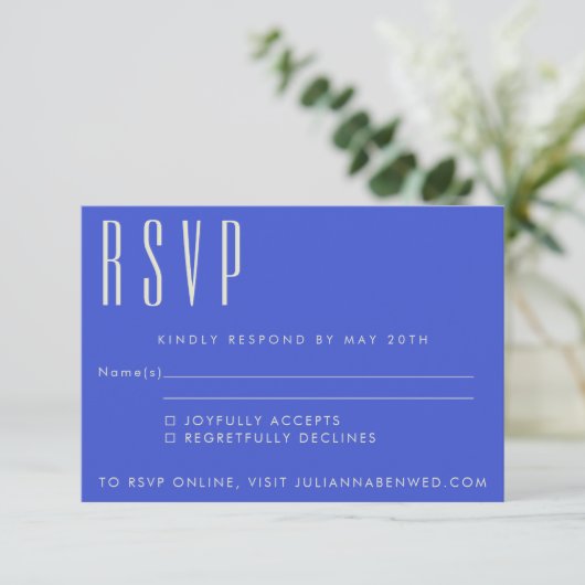 Modern Blue Artsy Abstract Botanical Wedding RSVP Kaartje (Staand voorkant)