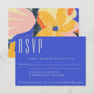 Modern Blue Artsy Abstract Botanical Wedding RSVP Kaartje