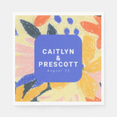 Modern Blue Artsy Abstract Botanical Wedding Servet (Voorkant)