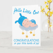 Modern Blue Baby Boy I New Baby Gefeliciteerd Kaart (Gele Bloem)
