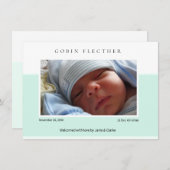 Modern Blue Baby Boy Photo Birth  Aankondiging (Voorkant / Achterkant)