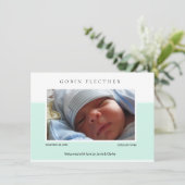 Modern Blue Baby Boy Photo Birth  Aankondiging (Staand voorkant)