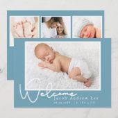 Modern Blue Baby geboorteaankondiging Kaart (Voorkant / Achterkant)