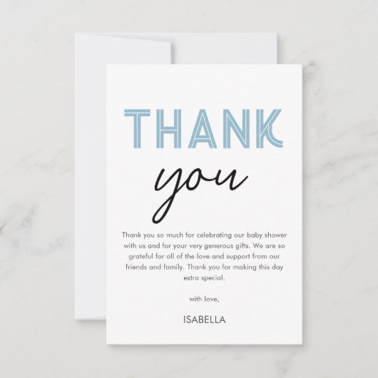 Modern Blue Baby shower Bedankkaart (Voorkant)