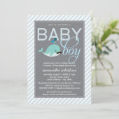 Modern Blue Baby shower Boy Little Whale Mustache Kaart (Staand voorkant)