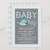 Modern Blue Baby shower Boy Little Whale Mustache Kaart (Voorkant / Achterkant)