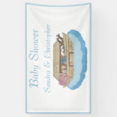 Modern Blue Baby shower Boy Noah's Ark Elephant Spandoek (Verticaal)