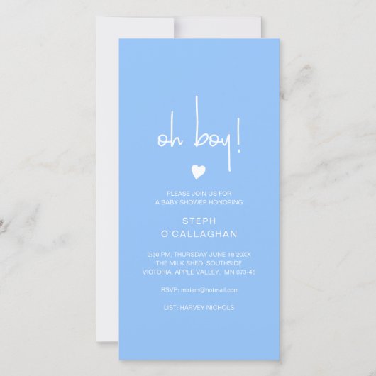 Modern Blue Baby Shower Cellphone eVite Aankondiging (Voorkant)