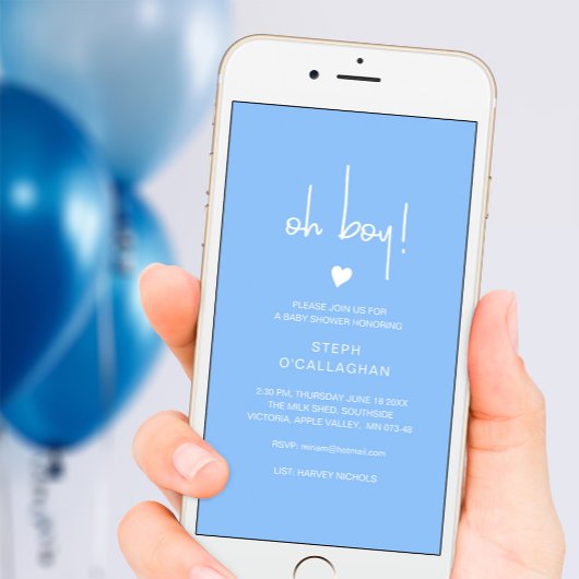Modern Blue Baby Shower Cellphone eVite Aankondiging