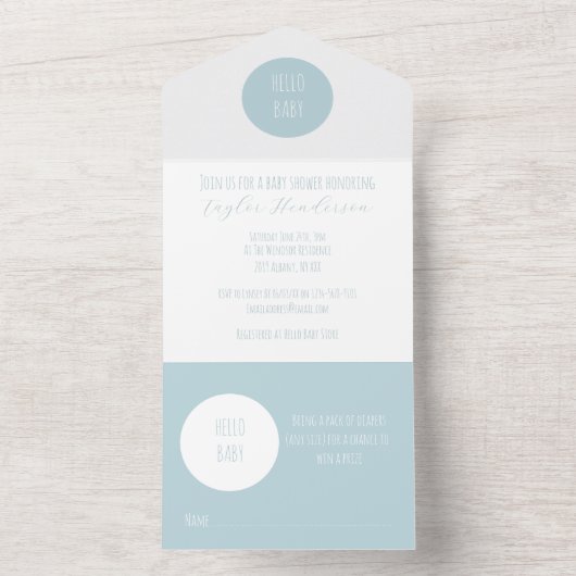 Modern Blue  Baby shower Invitation All In One Uitnodiging (Binnen)