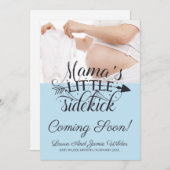 Modern Blue Baby Typografie Foto Zwangerschap Aankondiging (Voorkant / Achterkant)