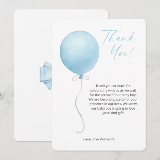 Modern Blue Balloon Baby shower bedankkaart Kaart (Voorkant / Achterkant)