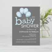 Modern Blue Balloon Boy Baby shower Invitation Kaart (Staand voorkant)