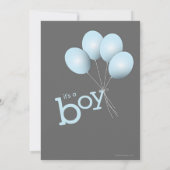 Modern Blue Balloon Boy Baby shower Invitation Kaart (Achterkant)
