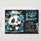 Modern Blue Bamboo Panda Boy Baby shower Kaart (Voorkant)