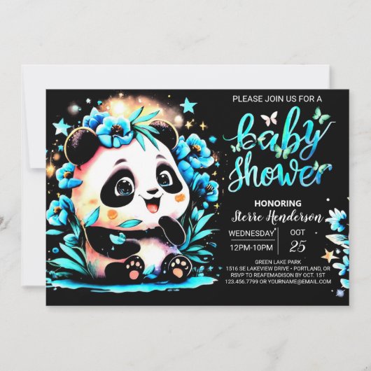 Modern Blue Bamboo Panda Boy Baby shower Kaart (Voorkant)