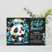 Modern Blue Bamboo Panda Boy Baby shower Kaart (Staand voorkant)