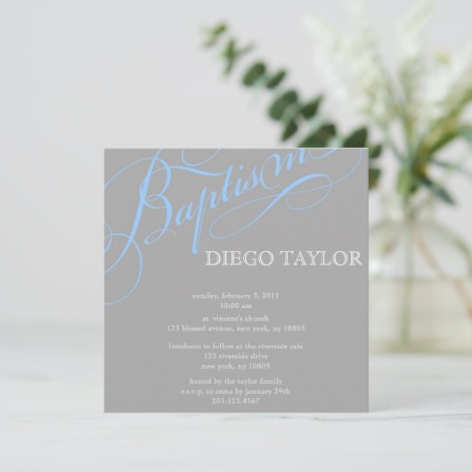 Modern Blue Baptism Invitation Kaart (Staand voorkant)