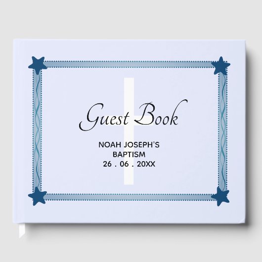 Modern Blue BAPTISM Lijst GUEST BOOK Gastenboek (Voorkant)