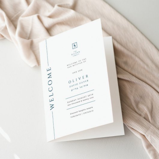 Modern Blue Bar Mitswa Gevouwen Programmaboekje Programma