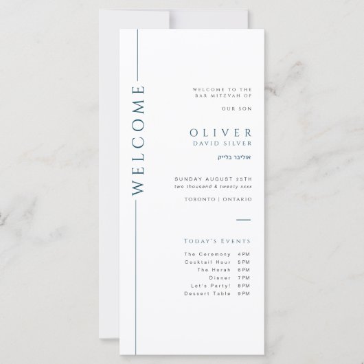 Modern Blue Bar Mitswa Programma Kaart Tijdlijn (Voorkant)