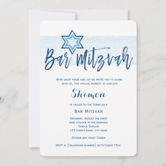 Modern Blue Bar Mitzvah Invitation Kaart (Voorkant)