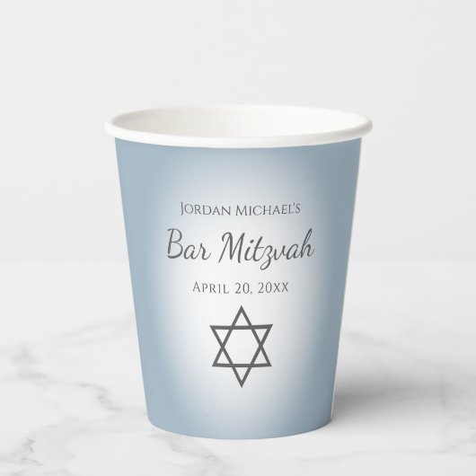 Modern Blue Bar Mitzvah Simple Star of David  Papieren Bekers (Achterkant)