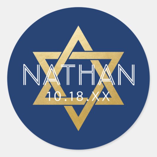 Modern Blue Bar Mitzvah Star van David Persoonlijk Ronde Sticker (Voorkant)