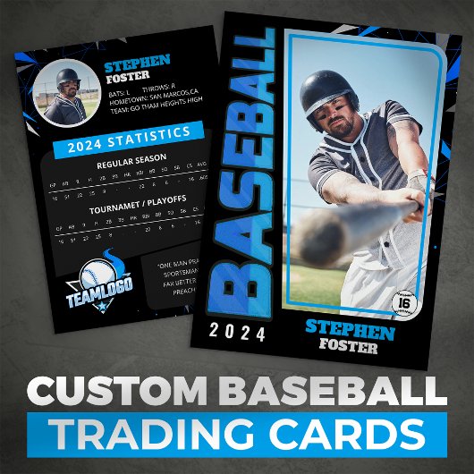 Modern Blue Baseball Player Trading Kaart Stats Contactkaartje
